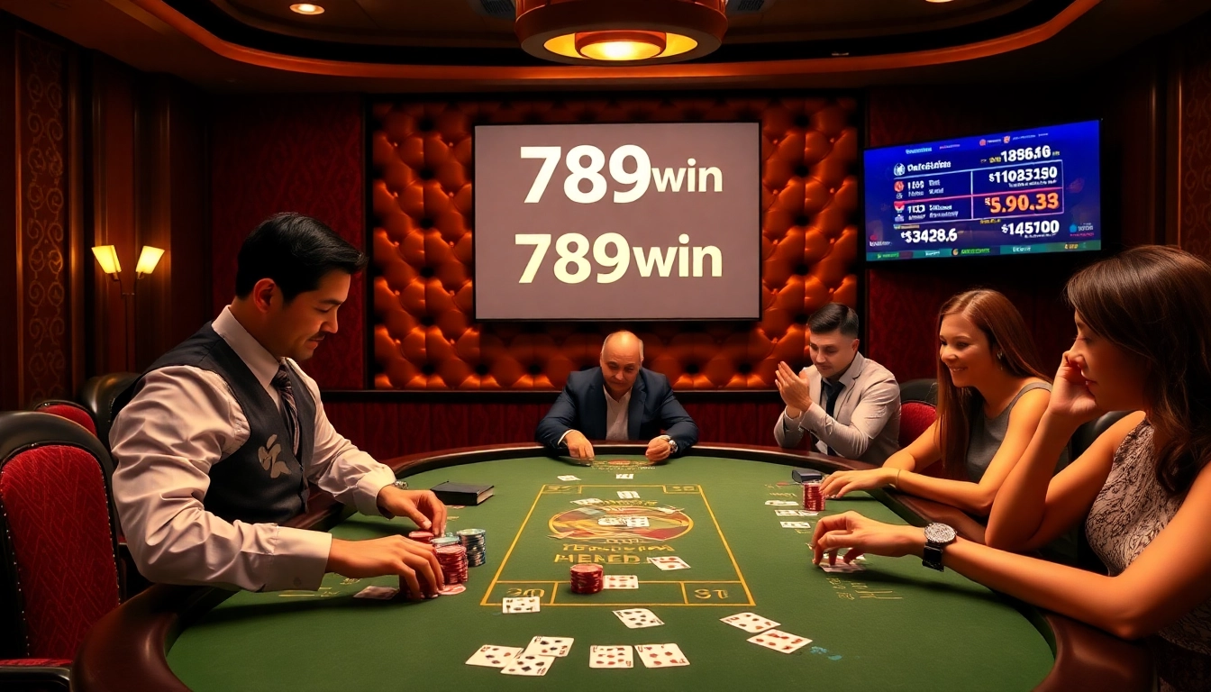 Experience excitement at the 789win casino with players engaged in high stakes poker.