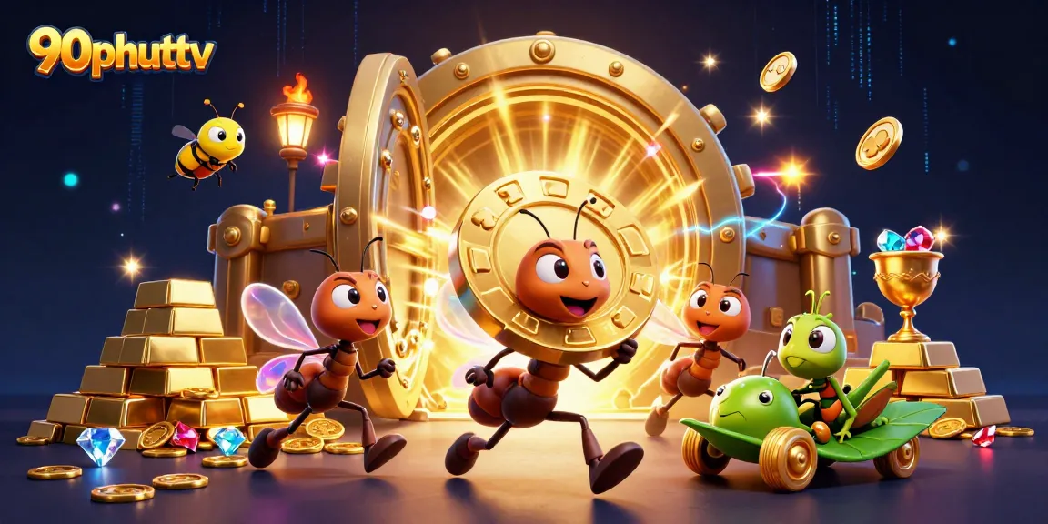 Experience thrilling heists with 90phuttv's animated ants carrying a massive poker chip.