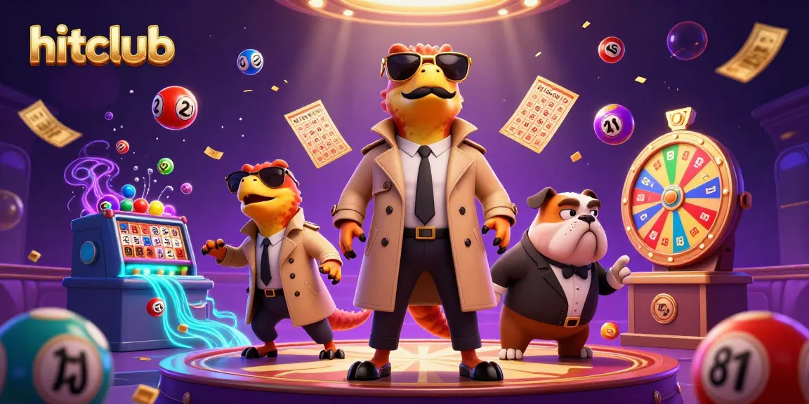Experience excitement at hitclub with cartoon raptors in a trench coat entering a VIP casino surrounded by lottery elements.