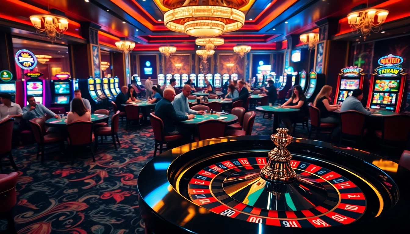 Players enjoying thrilling games at casino c168, featuring a vibrant roulette wheel and luxury decor.
