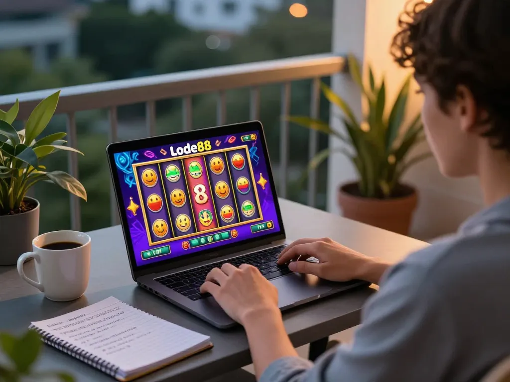 Engaging online session playing lode88 with a cozy setup showcasing a player's strategy notes.