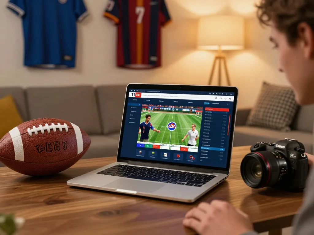 A person engaging with the 11 BET sports betting interface on a laptop in a cozy home setting.
