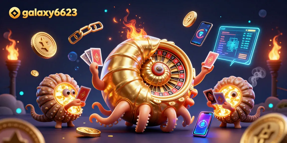 Engage with galaxy6623 in an auction of luck, featuring a 3D giant nautilus and Ethereum coins.