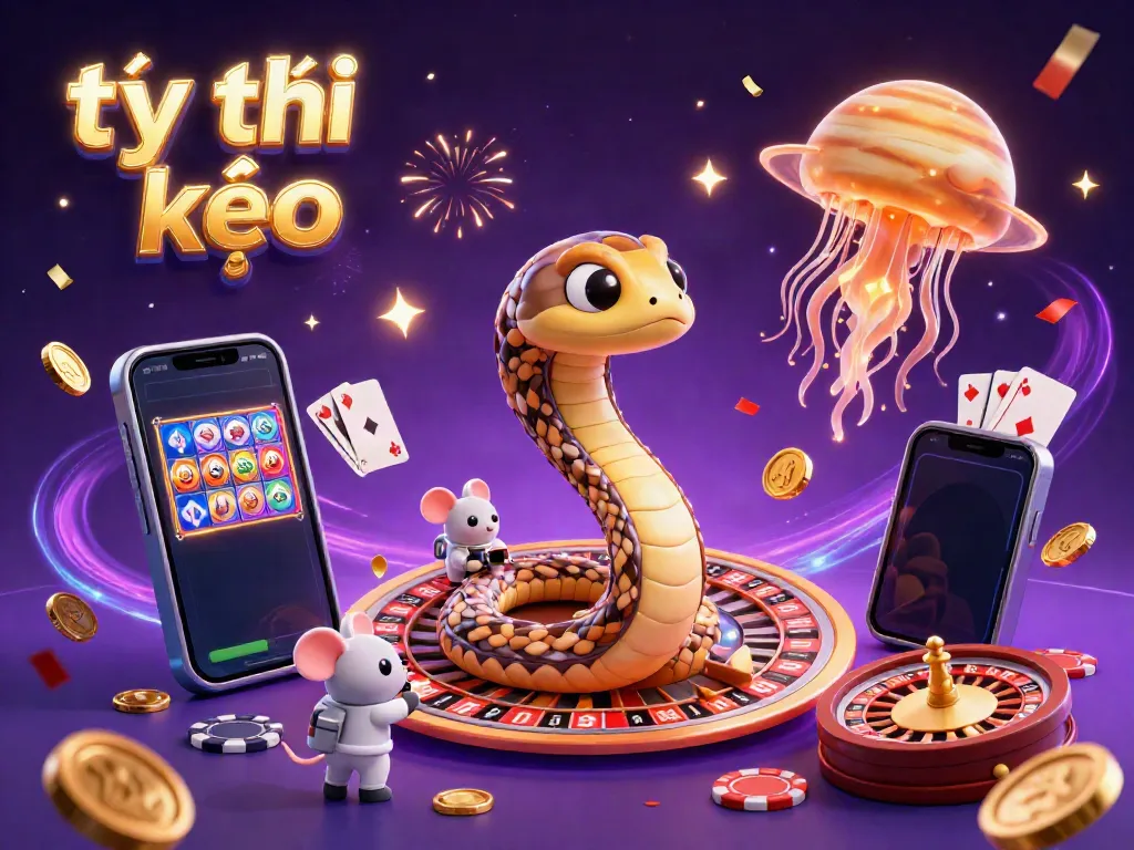Engage in the vibrant sports betting with tỷ lệ kèo featuring a cosmic dealer and betting mice in a whimsical atmosphere.