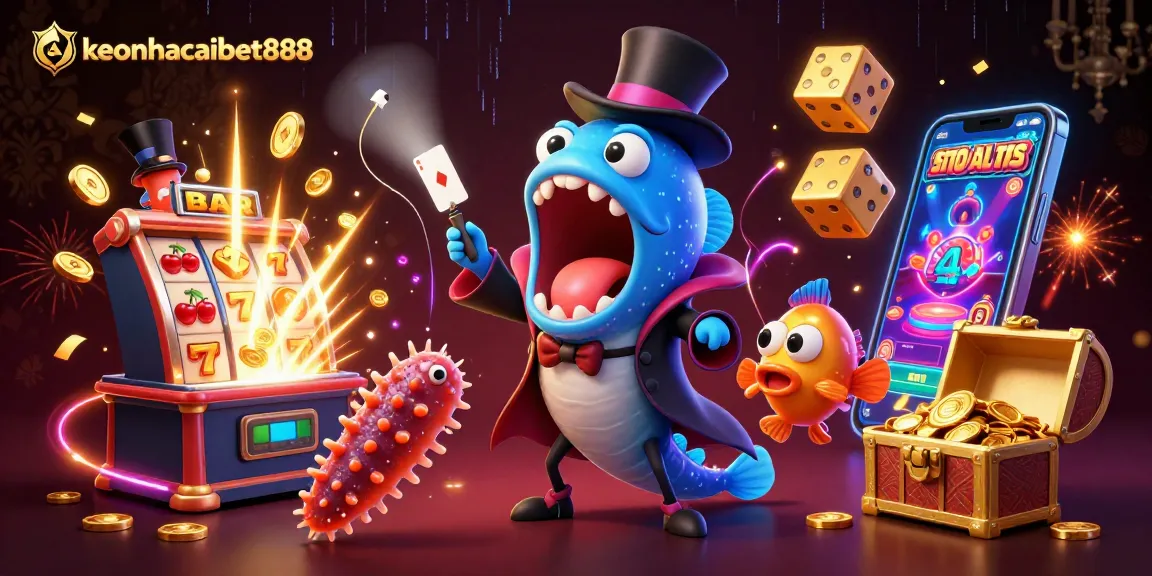 Engage with keonhacaibet888’s thrilling casino scene featuring a magician eel and sparkling jackpots.