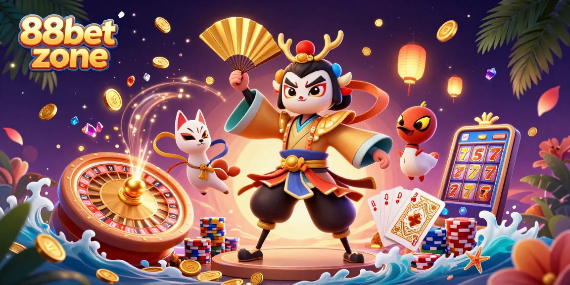 Experience exhilarating gaming with 88bet zone, featuring vibrant 3D characters and dynamic casino elements.