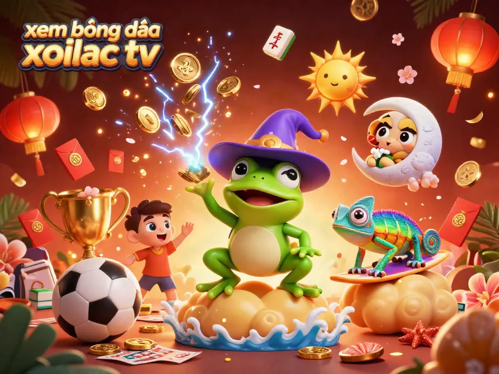 Experience the excitement of xem bóng đá xoilac tv with a dynamic illustration of betting champions amidst golden coins and festive sports elements.