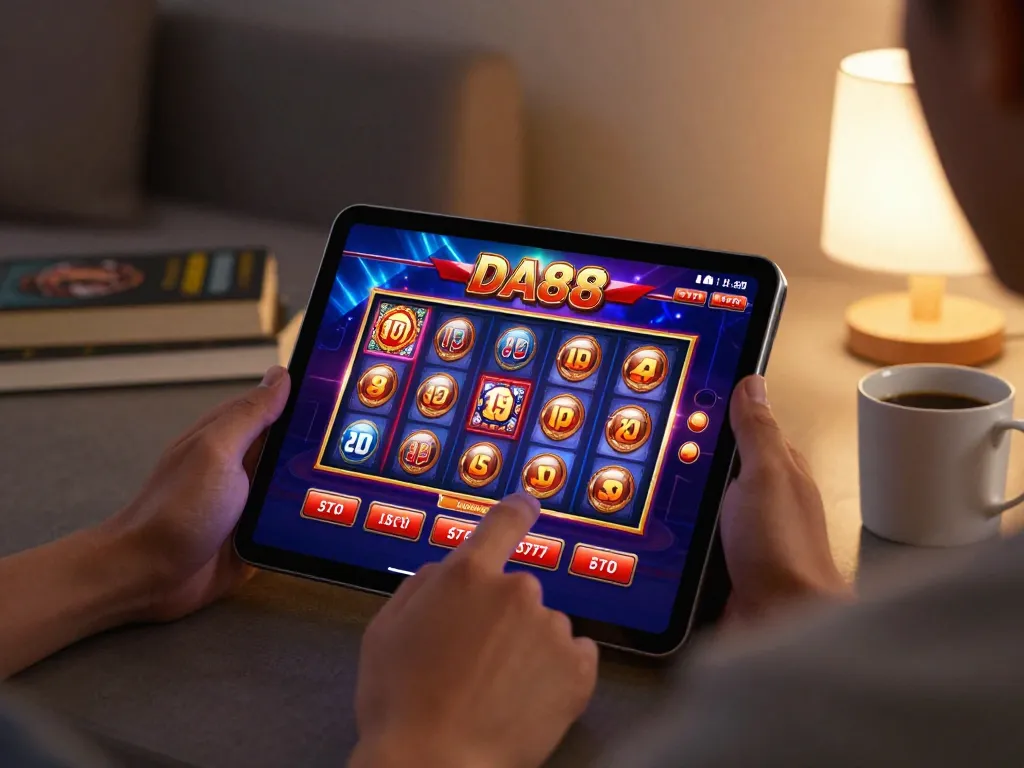 Online player engaging with da88 casino via tablet for strategic gameplay.