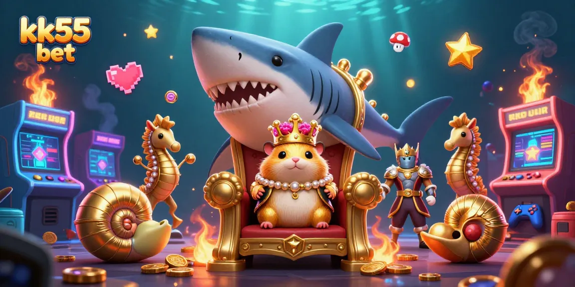 Experience thrilling gameplay with kk55 bet at a vibrant online casino scene featuring a golden hamster king.