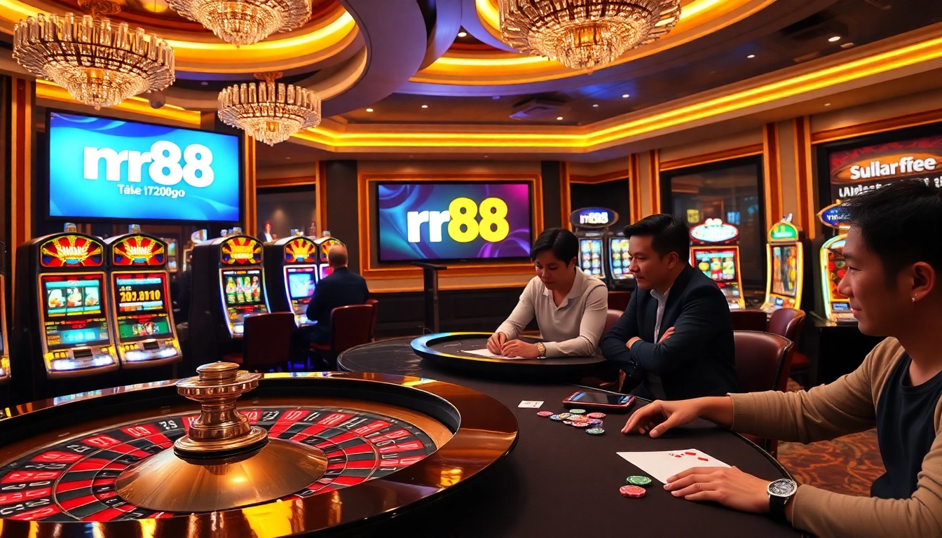 Enjoying a thrilling game of poker at nhà cái rr88 with vibrant casino ambiance.