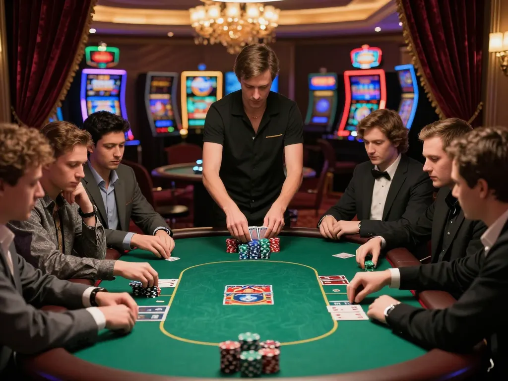 Players engaging in a high-stakes poker game at FIVE88, showcasing strategy and intense focus.