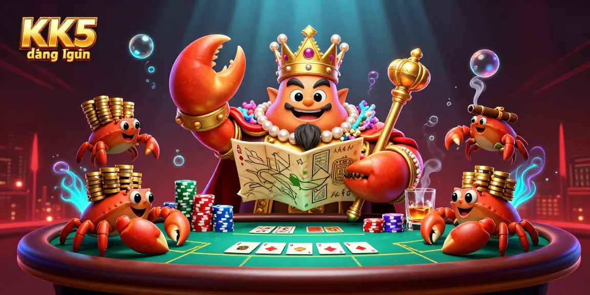 Engage in thrilling play at KK5 đăng nhập, featuring a golden crab emperor and vibrant casino elements.