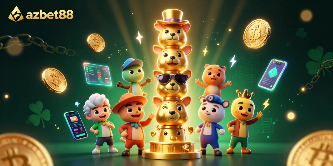 Engage with azbet88's vibrant 3D casino scene featuring a golden totem pole and crypto elements.