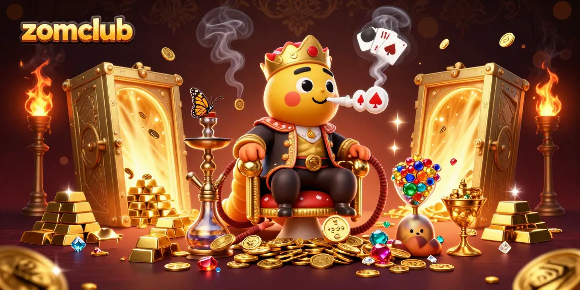 Experience the vibrant zomclub scene with a whimsical caterpillar and dazzling casino treasures.