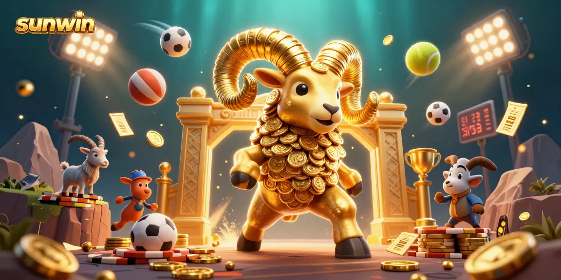 Experience thrilling gameplay at Sunwin with vibrant sports and casino elements in this 3D illustration.