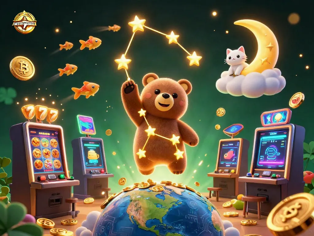 Spela med gambler-casino och upptäck den magiska världen av slotspel med stjärnkonstellationer och neonmynt.