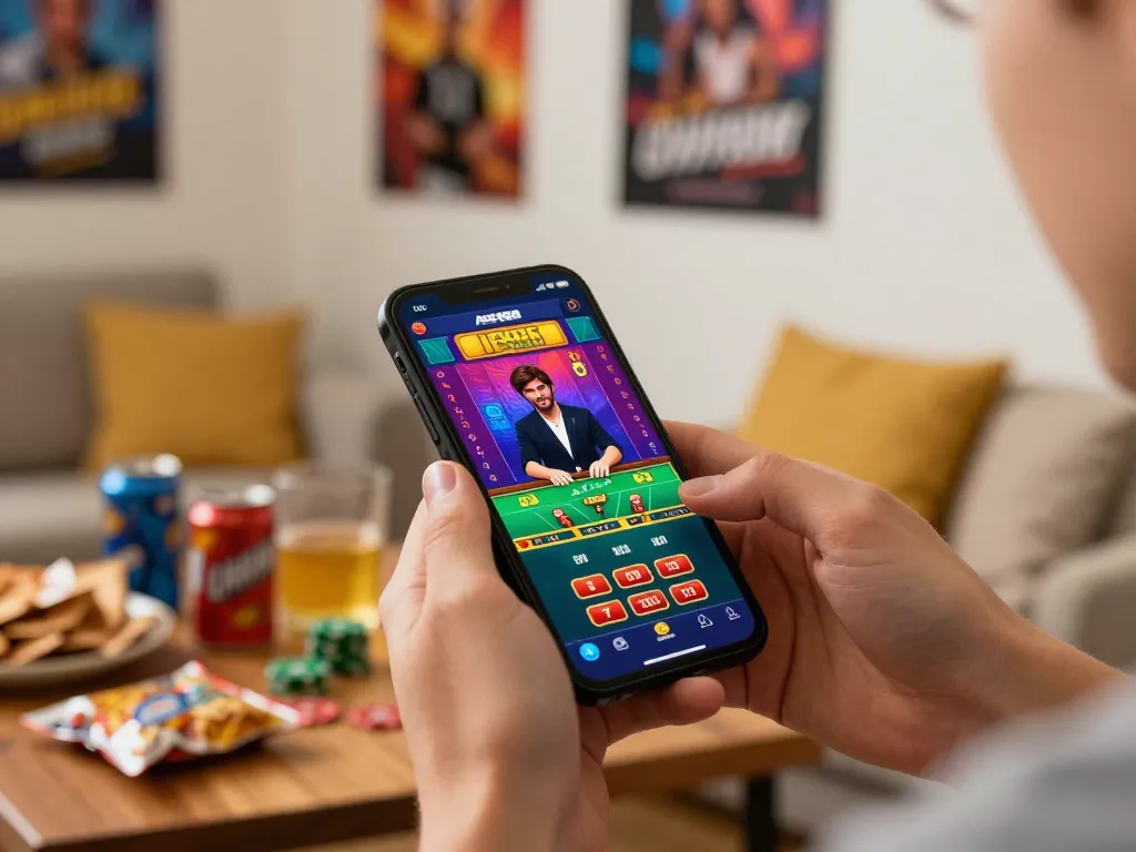 Engaging with the AE888 casino app, showcasing live blackjack gameplay in a cozy home setup.
