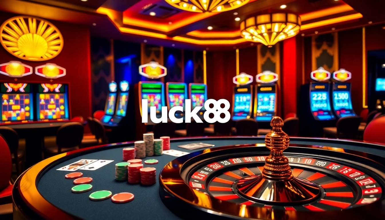 Experience high-stakes gaming at Luck8's luxurious casino with vibrant poker tables and thrilling roulette.