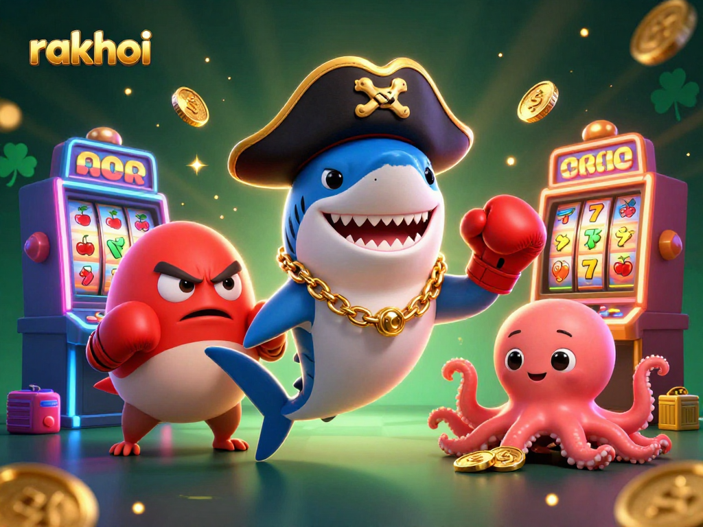 Engage in thrilling gambling adventures with rakhoi's dynamic pirate characters in vibrant casino settings.