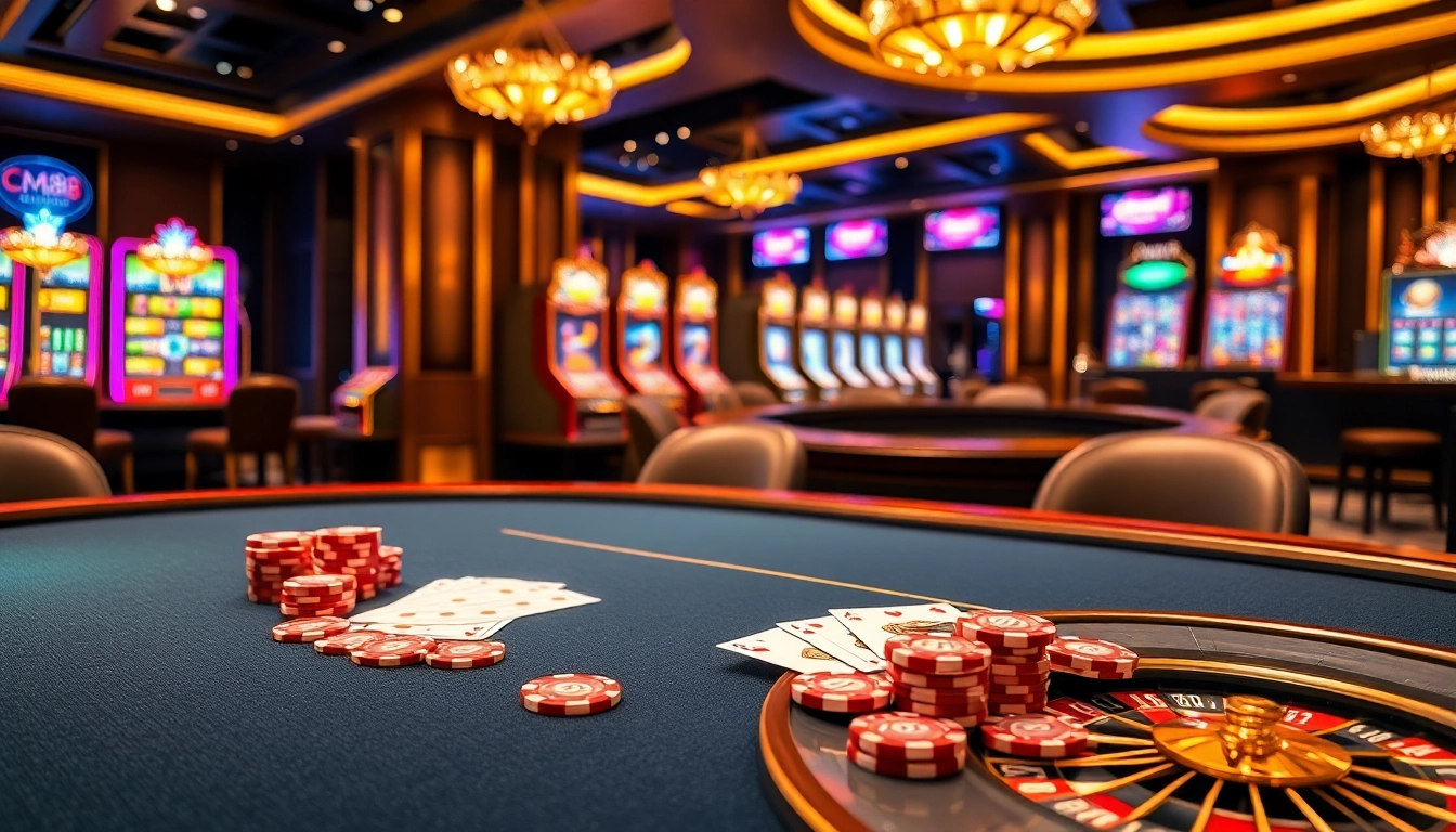 Exciting gambling scene showcasing CM88 themed poker chips and vibrant casino elements.