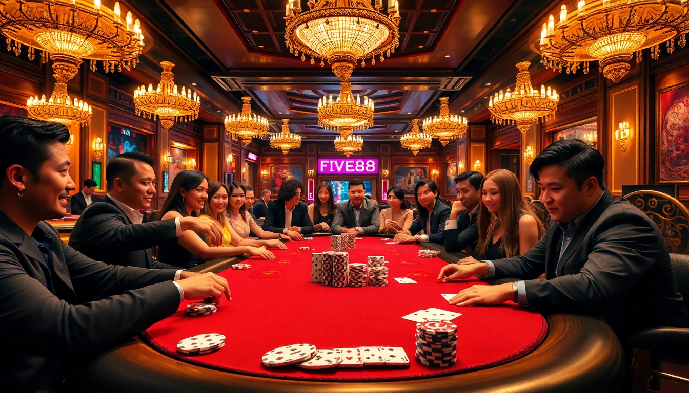 Experience the thrill of high-stakes poker at FIVE88 with vibrant chips and exciting gameplay.