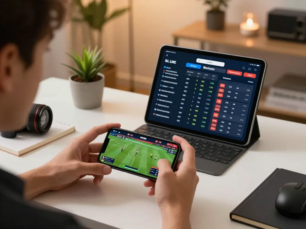 Person engaged in sports betting on smartphone while using ku88q app for live odds tracking