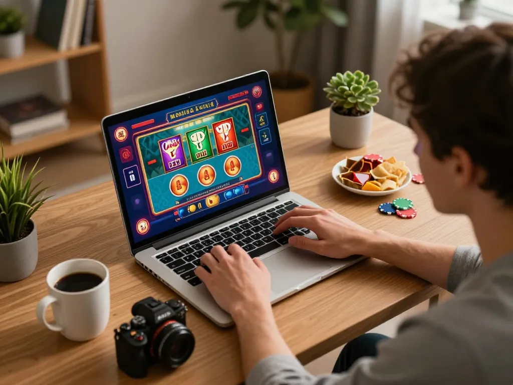 Engaging in online gambling at https://fun79.today/ while enjoying a cozy home environment.