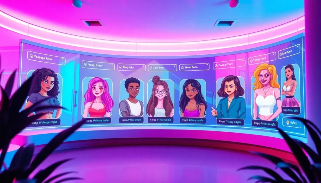 Engage with character ai nsfw in a vibrant digital space featuring customizable avatars and interactive UI elements.